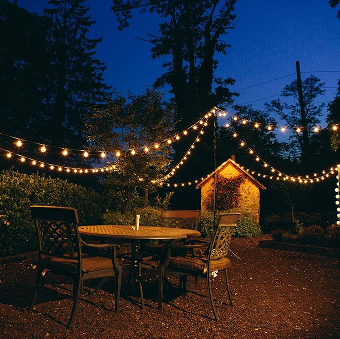 Hometown Evolution, Inc. Gold Outdoor Patio String Lights (25 Foot, G50 Gold 2" Bulbs - Black Wire) | Lumora