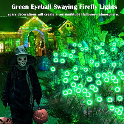 4 Pack Green Solar Eyeball Halloween Lights - Outdoor, Waterproof, Swaying Fairy Lights for Pathway, Yard, Garden Decorations