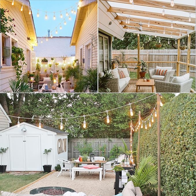 Mlambert White Cord 96FT Outdoor String Lights with 30+3 LED Plastic Bulbs, Dimmable Waterproof Shatterproof Linkable Patio Light for Pergola Backyard