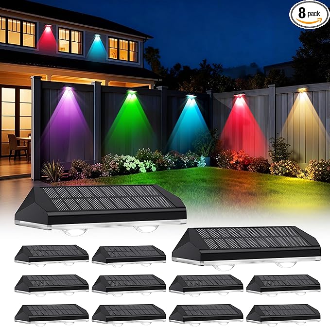 Solar Fence Lights Outdoor, 8 Modes Warm & RGB 6 Color Fence Lights Solar Powered for Outside, IP65 Waterproof, 60 | Lumora