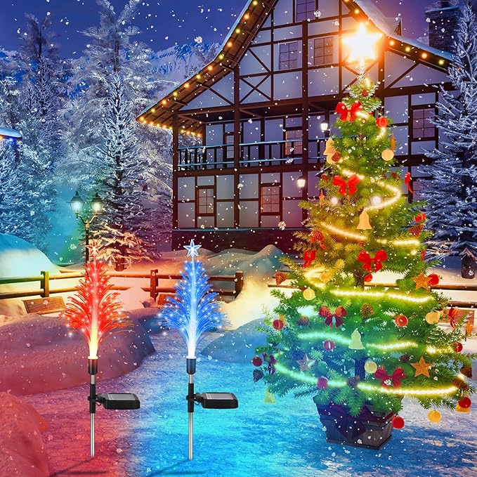 Baquler 2 Pcs Solar Christmas Tree Garden Stake Lights Outdoor Christmas Tree Lighted Yard Decorations Multicolor | Lumora