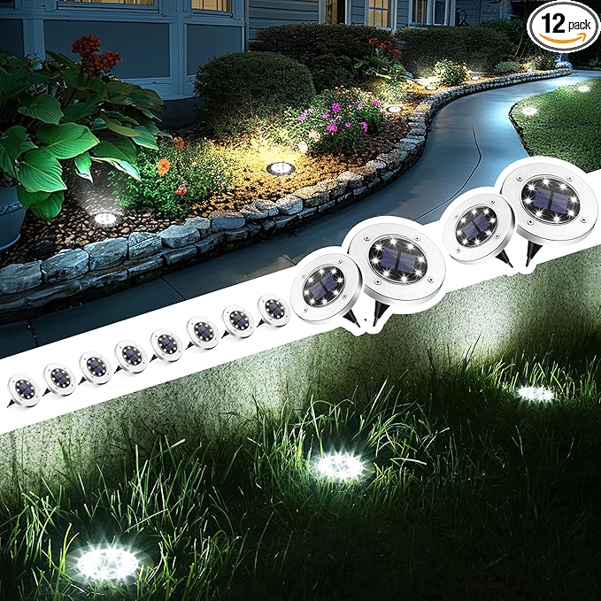 Solar Ground Lights, 12 Pack Solar Lights Outdoor Waterproof, Solar Garden Lights Landscape Lighting for Pathway | Lumora