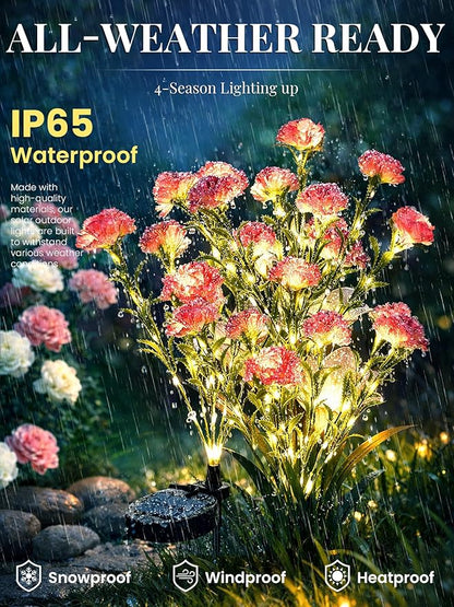 GIGALUMI Solar Lights Outdoor for Garden Decor, 4 Pack Solar Flower Lights Waterproof, 2 Lighting Modes 28 Carnation Flowers for Pathway,Yard, Patio Decoration, Gardening Gifts for Women (Pink)