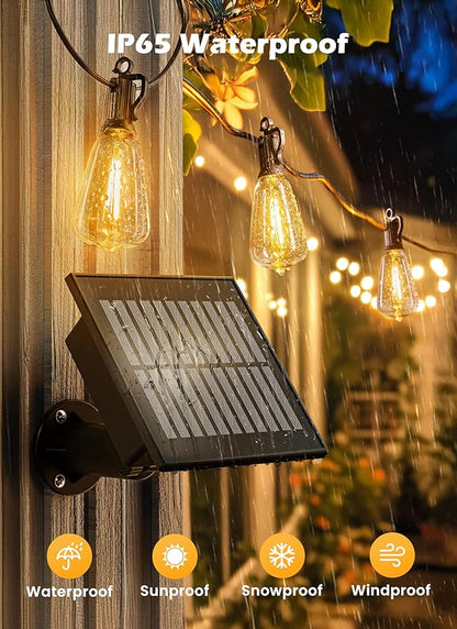 Brightown 58FT Solar String Lights Outdoor Waterproof with Remote, 25+1 Shatterproof LED Bulbs, Dimmable & Timable, 3 Light Modes, 2700K Solar Lights Outdoor for Patio, Camping, Yard, Party Decor