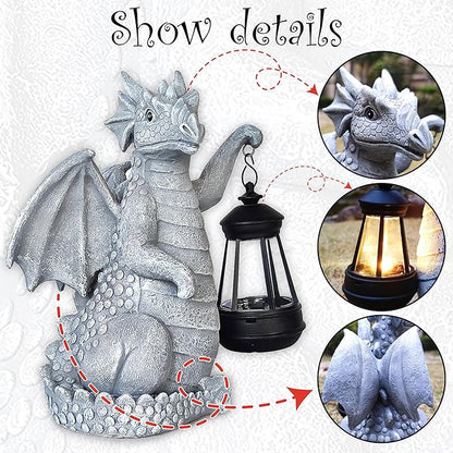 Solar Garden Decor Dragon Statues with Solar Lantern,Dragon Figurine Lights Outdoor Decorations for Yard Lawn Patio Balcony Whimsical Art Outside,Unique Housewarming Gift for Mom Grandma Women