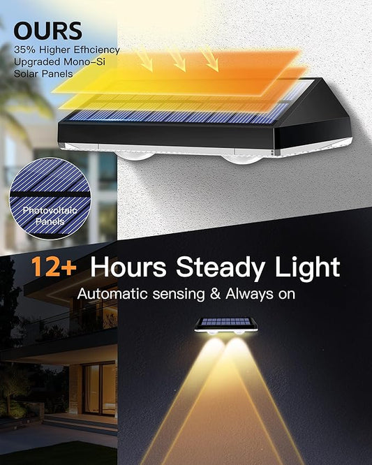 Solar Fence Lights Outdoor, Waterproof LED, 3Lighting Modes (Warm/Neutral/White), SolarPowered Wall Lights with 500mAhBattery,Solar Fence Lights lP65 Weatherprooffor Garden, Yard, Balcony(4-Pack)