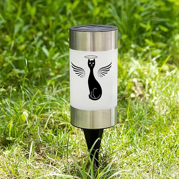 Solar Cat Memorial Garden Light, Outdoor Pet Remembrance Keepsake with Angel Silhouette, Automatic Dusk to Dawn LED | Lumora