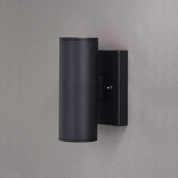VAXCEL Chiasso Modern Outdoor Porch Light,4.5" W x 8" H 2-Light Black Cylinder Wall Sconce, Waterproof LED Up and | Lumora