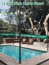 2-Pack Adjustable String Light Poles, 12.6 FT Light Poles for Outside Patio Heavy Duty, Outdoor Deck Lighting Poles | Lumora