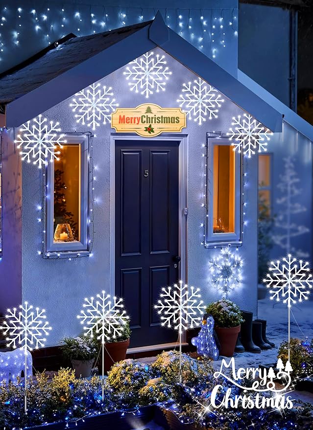 Brightown Large Snowflake Pathway Lights,Total 20-Pack 34" Outdoor Snowflake Christmas Lights Decor for Yard, 8 Modes Sidewalk Marker Stake for Driveway Walkway, IP44 Waterproof, Cool White