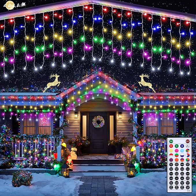 Joomer RGB Christmas Icicle Lights - 95FT Color Changing Outdoor String Lights with Remote Timer, Dripping Blood Effect for Haunted House, Roof, Eaves, Christmas Decor (Non-Connectable)