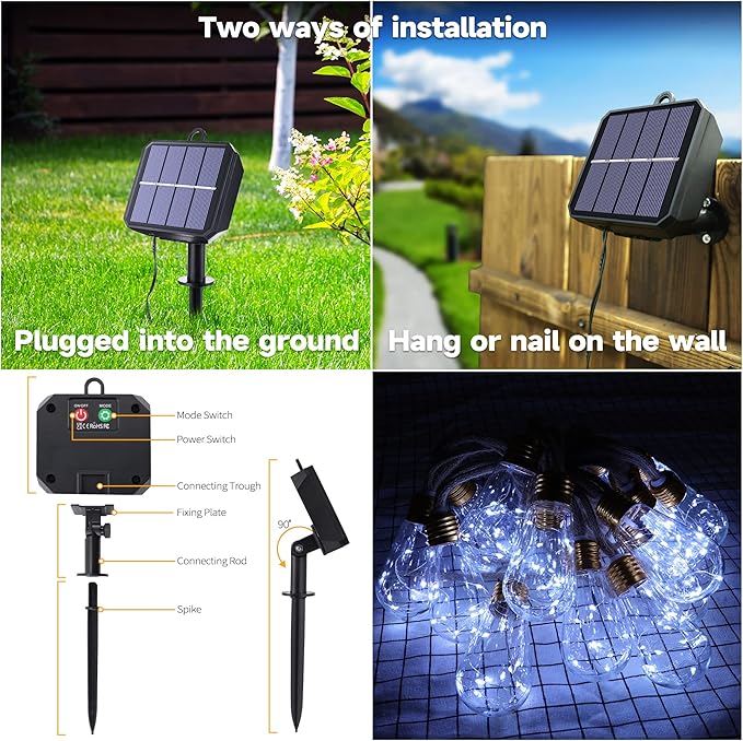 Solar Outdoor String Lights, 20Ft Vintage Rope Hemp Solar Patio Lights, Waterproof White Solar Powered String | Lumora