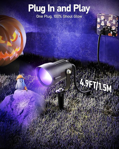 HIBOITEC Halloween Black Light Spotlight Outdoor 12W IP65 Waterproof LED Spot Lights Landscape Lighting with 4.9ft US Plug for Glow Party Body Paint Yard Garden Decorations 1Pack