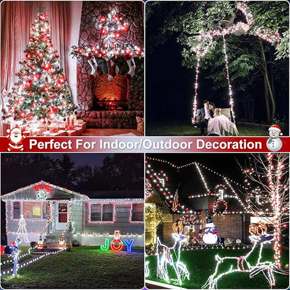 66FT 200 LED Christmas Lights Outdoor, Plug in Christmas String Lights with 8 Modes Waterproof, Connectable Green Wire Twinkle Light for Indoor Patio Garden Xmas Party Decorations, Red and White