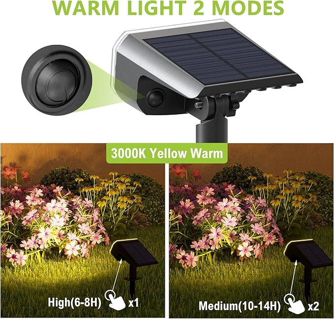 DAMINY Solar Spotlights Waterproof IP65,Auto On/Off,3000K 2 Lighting Modes Solar - Outdoor Security Flood Light | Lumora