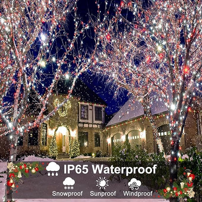 66FT 200 LED Christmas Lights Outdoor, Plug in Christmas String Lights with 8 Modes Waterproof, Connectable Green Wire Twinkle Light for Indoor Patio Garden Xmas Party Decorations, Red and White