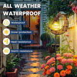 Fairy Garden Solar Lights Outdoor Moon Stakes, Waterproof Outdoor Metal Decor Gifts for Women Mom, Art Moon | Lumora