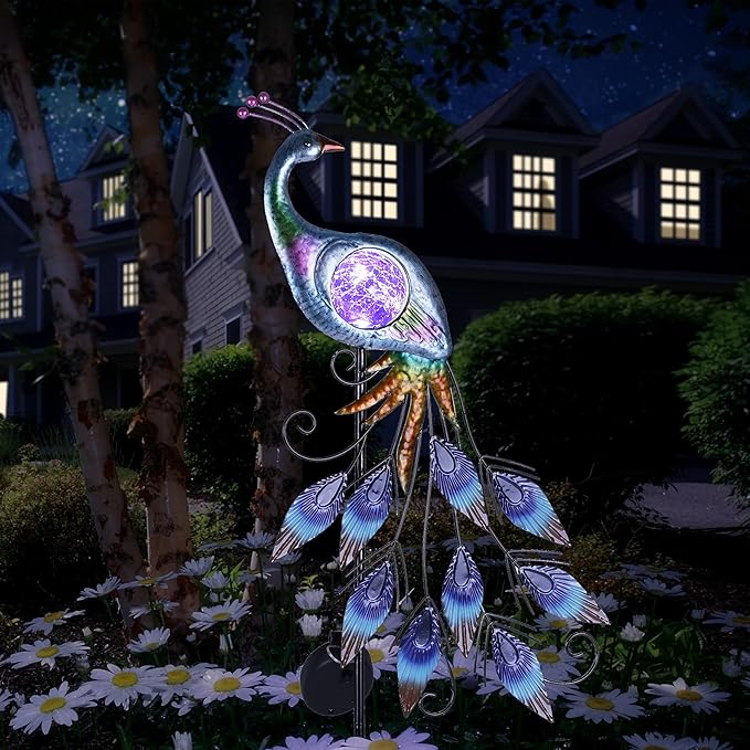 TERESA'S Collections Yard Decorations Outdoor for Garden Decor, Peacock Solar Outdoor Lights, 35.4'' Metal Lawn | Lumora