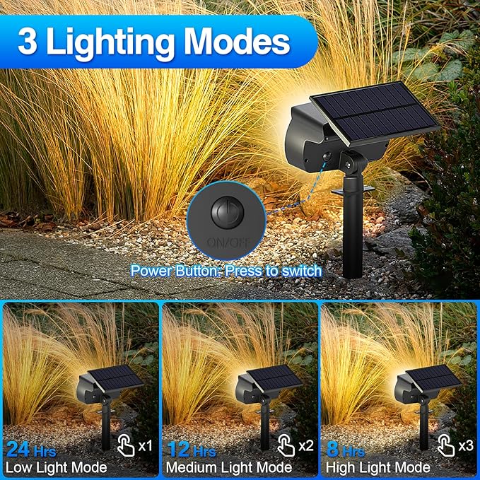 108 LED Solar Spot Lights Outdoor, Solar Lights Outdoor IP65 Waterproof, 3 Modes Solar Landscape Spotlights, Large | Lumora