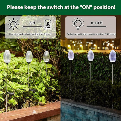 Glitzhome Solar Lights Outdoor 3 Pack Solar Oval Flower Stake Lights with Stainless Steel Pole for Garden Deck Patio Landscape Decorating