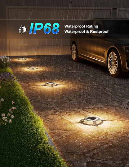 VOLISUN Solar Driveway & Deck Lights 12 Pack Waterproof Dock & Marine Ground Lights,2-in-1 Warm White & White LED,Solar Marker for Pathways,Steps,and Warning Signs,Auto On/Off