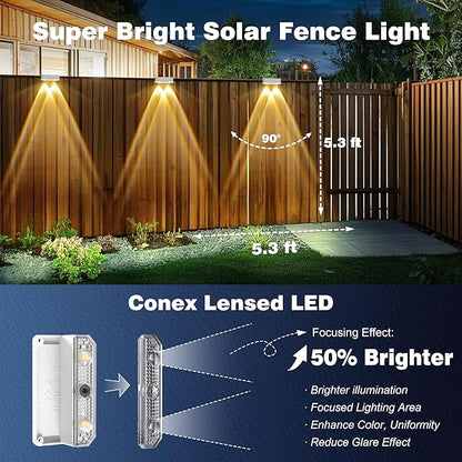 Peasur Solar Fence Lights Outdoor, 8 Pack Step Light Solar Powered, Waterproof LED Deck Lights for Stairs Railing Yard Patio Outside Warm White-White