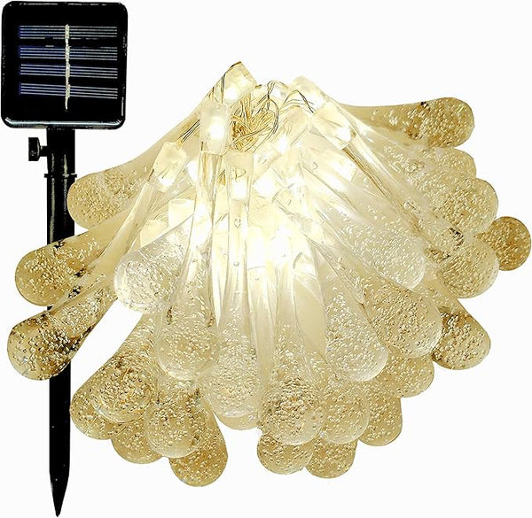 Hometown Evolution, Inc. Solar Powered Water Drop String Lights - 30 LED Warm White, 8 Modes, Outdoor Waterproof | Lumora