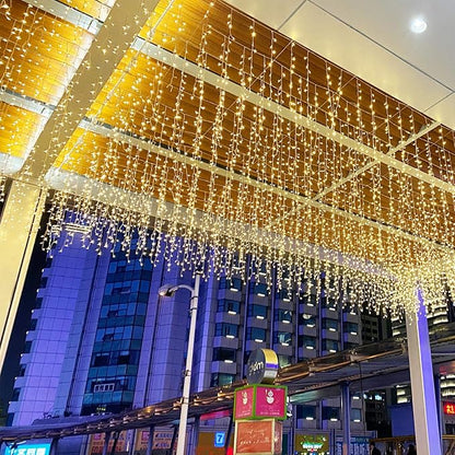 LED Icicle String Lights, Christmas Icicle Lights 16.4FT 216 LEDs Window Curtain Starry Fairy Lights Plug in 8 Modes for Wedding Party Bedroom Garden Patio Outdoor Indoor (Warm White, 5)
