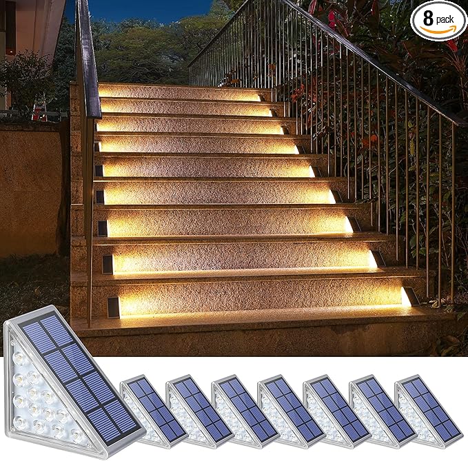 NIORSUN Outdoor Step Lights,8 Pack Warm White Solar Step Lights Waterproof IP67 Auto On Off,Solar Lights for | Lumora