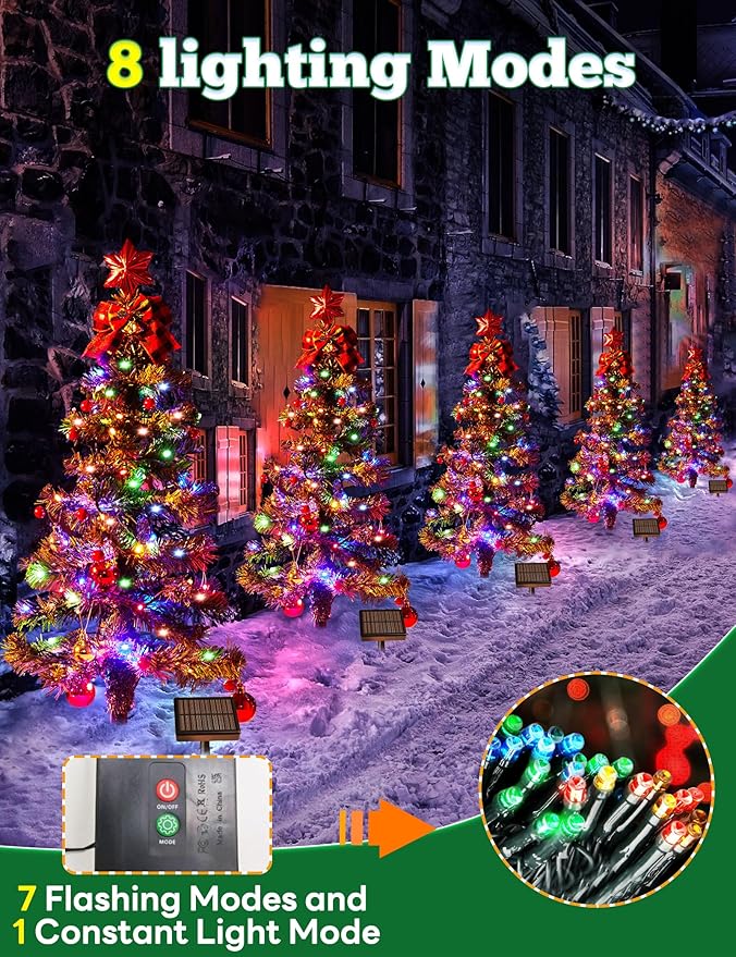 100LED Solar Christmas Tree Lights Outdoor Waterproof, 8 Modes Large Solar Christmas Trees Lights with Xmas Ball & | Lumora