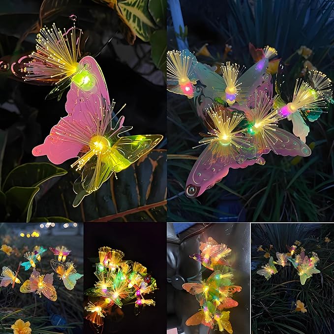 Solar Garden Lights Outdoor: 2Pack 16LED IP65 Waterproof Wind Swaying Butterfly Flower Light - Fairy Colarful Decorations for Outside Yard Patio Cemetery - Angel Christmas Gifts for Mom Women