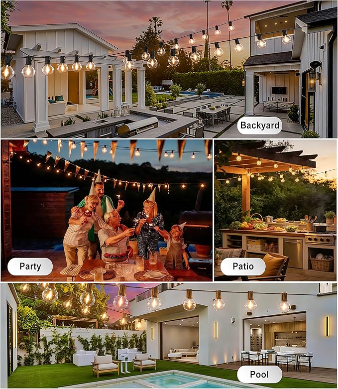 Outdoor String Lights 200FT Waterproof Globe String Lights with 104 Shatterproof G40 LED bulbs, Dimmable | Lumora