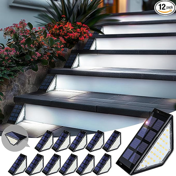 12 Pack Solar Step Lights for Outside, 24 LEDs Solar Stair Lights Waterproof IP65, Solar Deck Lights Outdoor Decor | Lumora