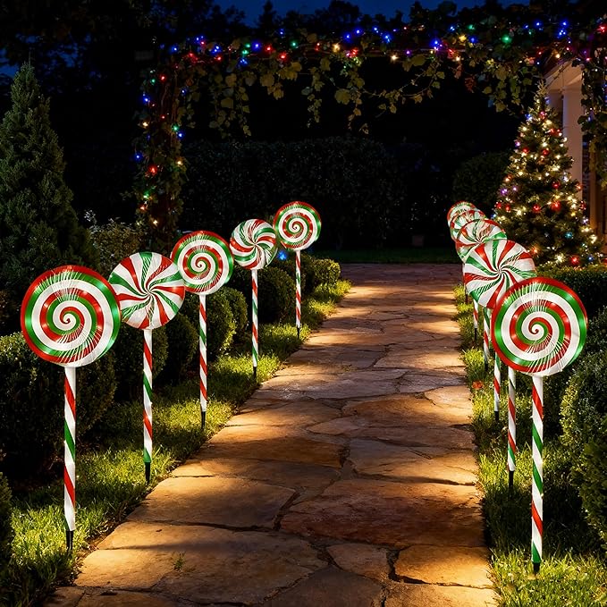 Christmas Lollipop Pathway Lights-5 Pack Solar Powered Outdoor Garden Path Lights Xmas Candy Cane Landscape | Lumora