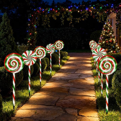 Christmas Lollipop Pathway Lights-5 Pack Solar Powered Outdoor Garden Path Lights Xmas Candy Cane Landscape Lighting Solar Waterproof Decorative Lights Decorations Outside Yard
