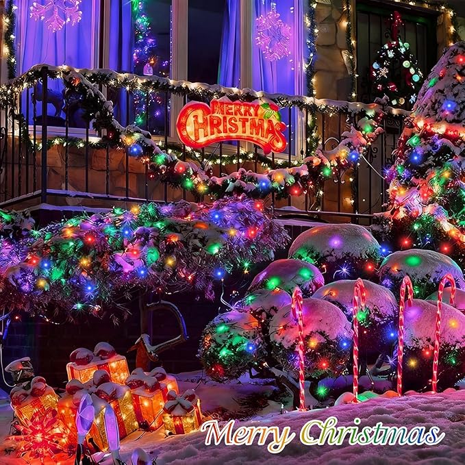 QITONG 2 Pack Multicolor Solar Christmas Lights, Each 66ft 200 LED Solar String Lights Outdoor Waterproof, 8 Modes | Lumora