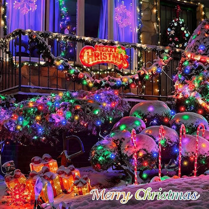 QITONG 2 Pack Multicolor Solar Christmas Lights, Each 66ft 200 LED Solar String Lights Outdoor Waterproof, 8 Modes Colored Solar Light for Outside