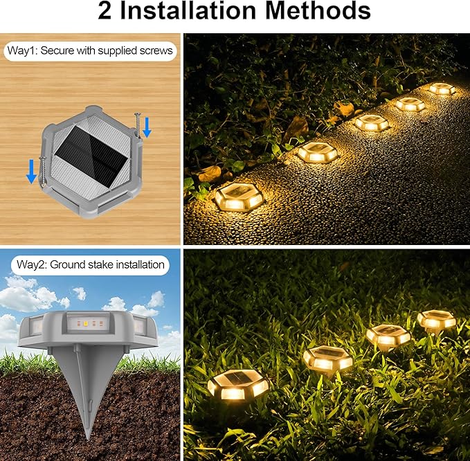 Solar Dock Lights Driveway Deck Lights - 8 Packs Waterproof Outdoor LED Aluminum Dock Lighting Warning Step Light for Driveway Sidewalk Garden Pathway Yard (Warm White,Gray Shell)
