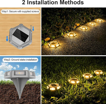 Solar Dock Lights Driveway Deck Lights - 12 Packs Waterproof Outdoor LED Aluminum Dock Lighting Warning Step Light for Driveway Sidewalk Garden Pathway Yard (Warm White)