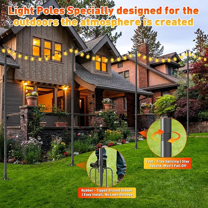String Light Poles 1 Pack,Poles for Hanginig Outdoor String Lights with Fork and Fence Clamp | Lumora