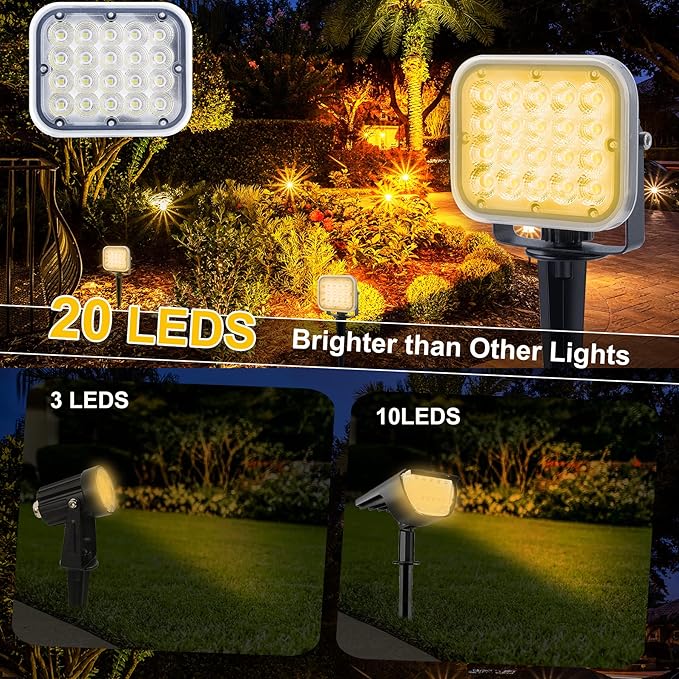 Solar Spot Lights Outdoor, 20 LED IP65 Waterproof Landscape Lighting, Dusk-to-Dawn 3000K Warm White Solar Outdoor | Lumora