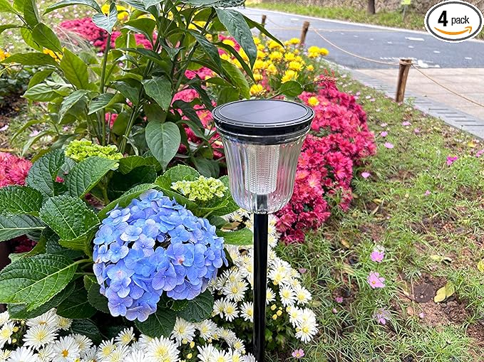 Solar Pathway Lights 4 Pack, 2-in-1 Cool & Warm White, High Lumen Waterproof IP65, Auto On/Off Outdoor Solar Lights for Yard, Patio, Walkway, Garden