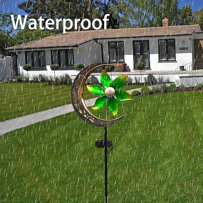 Solar Moon Garden Decoretive Lights with Windmill Metal Stake Outdoor Path Lights Waterproof Landscape Lighting for Yard Patio Pathway