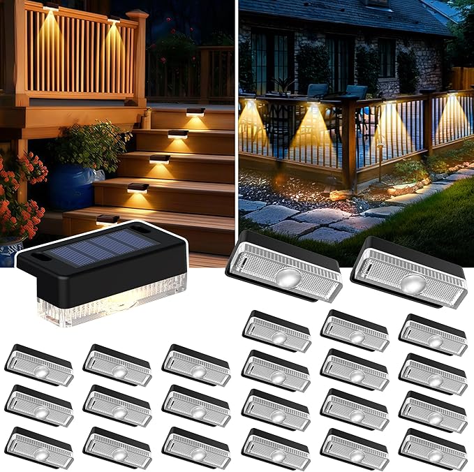 Solar Deck Lights Outdoor 24 Packs, Solar Powered LED Step Lights Waterproof Outdoor for Deck, Stairs, Step, Fence | Lumora