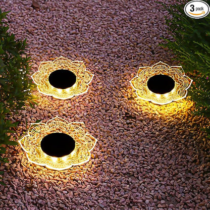 Roaming Acrylic Petal Bury Light 3-Pack Suitable for Gardens, Courtyards, Terraces, Corridors, Alleys, and Pedestrian Walkways (Lotus)