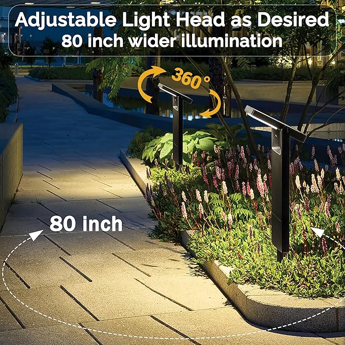 Solar Pathway Lights Outdoor with 360° Adjustable Head, 40 LED Warm White Yard Lights, Waterproof IP65, Solar Powered Landscape Light for Garden & Driveway with 2 Brightness Modes (4-Pack)