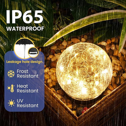 Solar Lights Outdoor for Yard Patio Porch, Garden Decor Birthday Gifts for Mom Women, Solar Globe Lights Waterproof Cracked Glass Ball Outdoor Decorations Balcony Backyard (2 Pack Warm White)