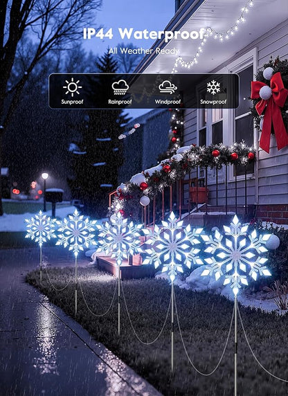Brightown Snowflake Lights Outdoor, 10 Large Snowflake Christmas Pathway Lights, Christmas Decorations Outside Yard Sidewalk Walkway Driveway Marker Garden Lawn Stakes with LED Lights, White