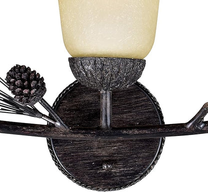 VAXCEL Sierra 3-Light 24 inch Wide Black Walnut Rustic Bathroom Vanity Lighting Fixture, Creme Cognac Glass Shade, Dimmable, LED Compatible, Pine Cone, Reversible Over The Mirror Mounted Wall Sconce