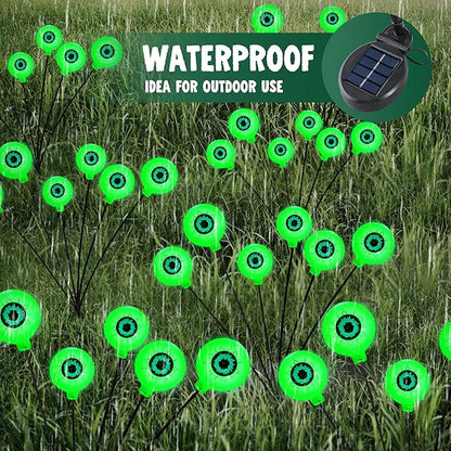 JOYIN Halloween Decorations Outdoor Solar Scary Eyeball Lights, 4 Pcs 24LEDs Green Pathway Yard Stakes, Waterproof Firefly Lights for Halloween Graveyard Yard Garden Patio Walkway Party